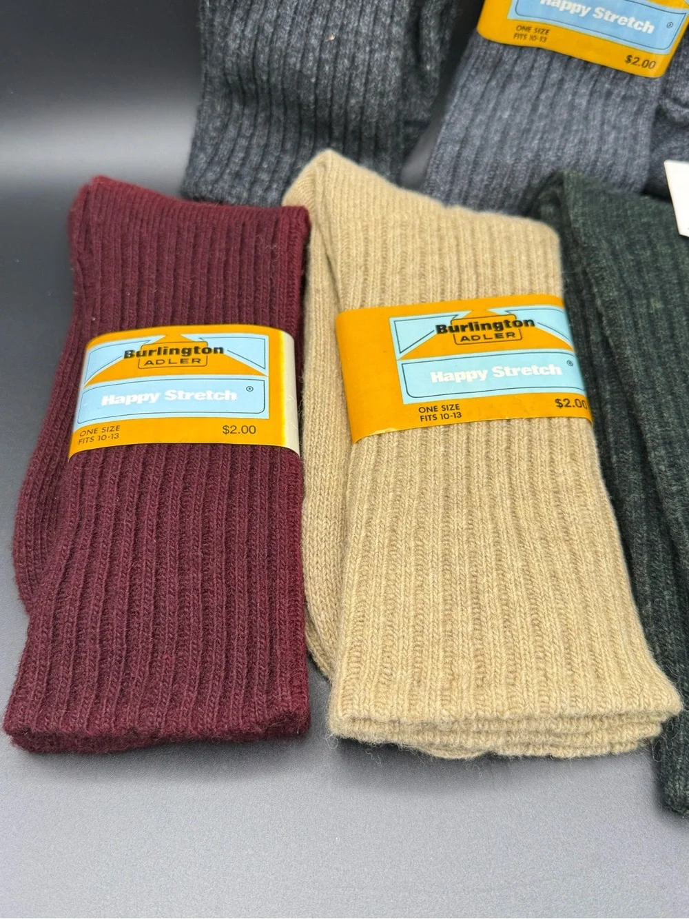 Vintage Burlington 5 Pair Wool Socks Charcoal, Gray, Burgundy, Cream, Dark Green